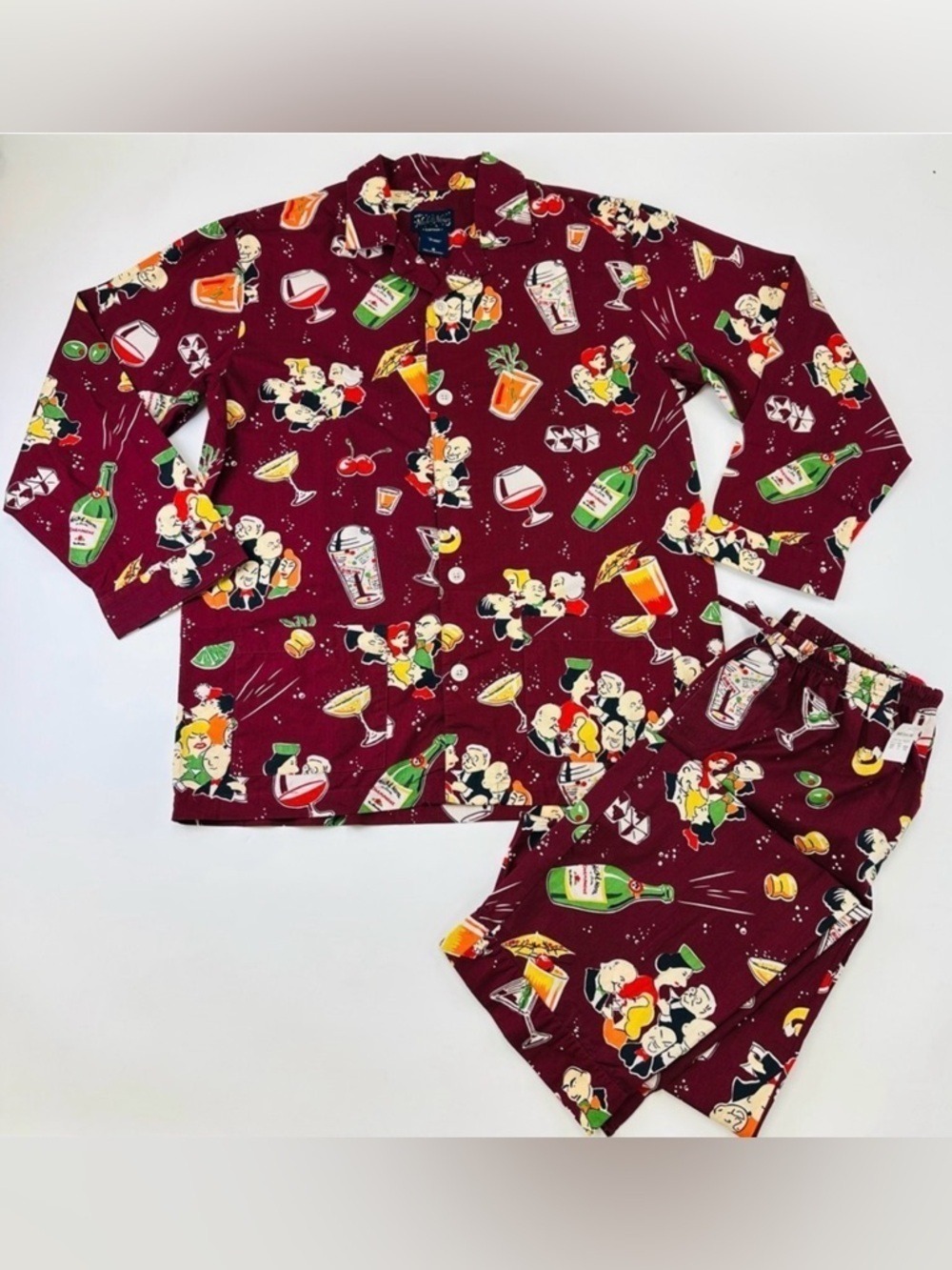Nick and Nora NEW cocktail party PJs Mens Medium cotton wine Sleepwear